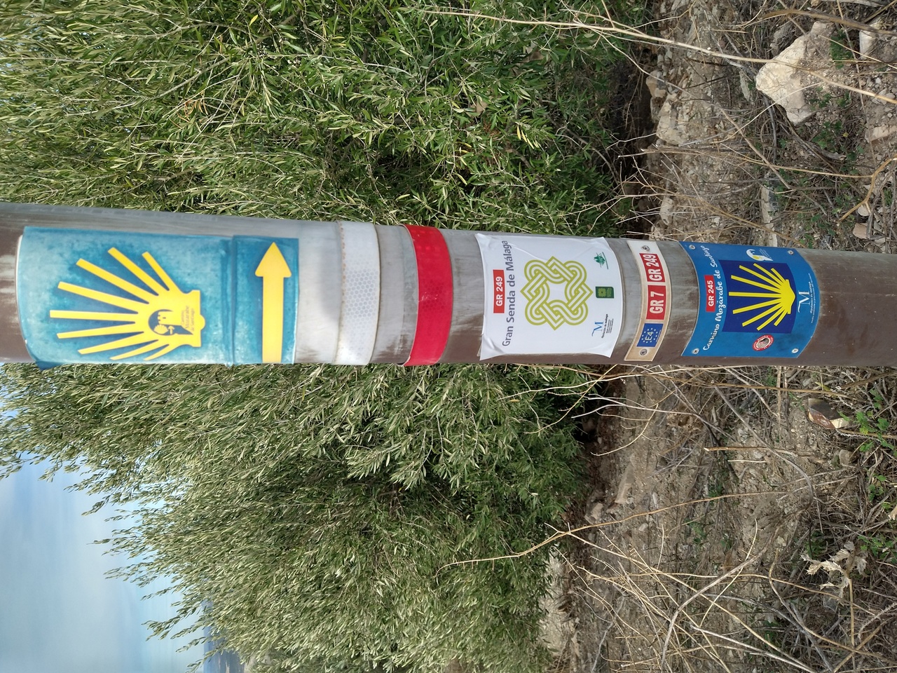 Route marker with many different routes.