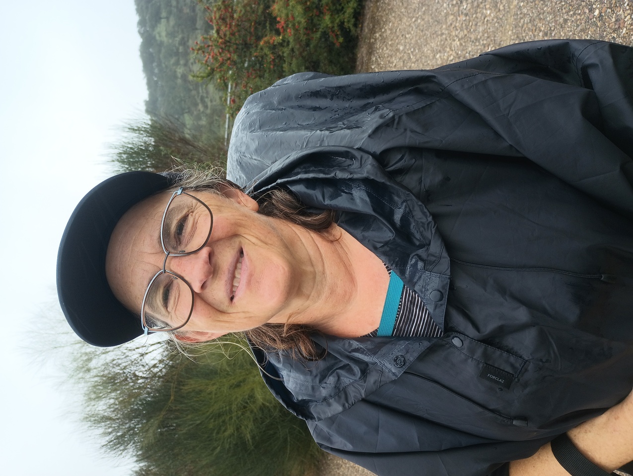 Rosemary in rain poncho