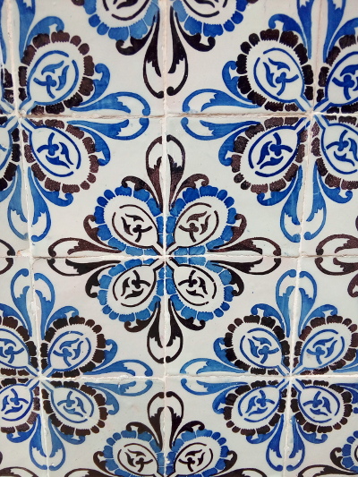 Close up of blue and brown tile, Lisbon.
