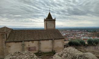 Churuch of Santiago with town of Medellin below.